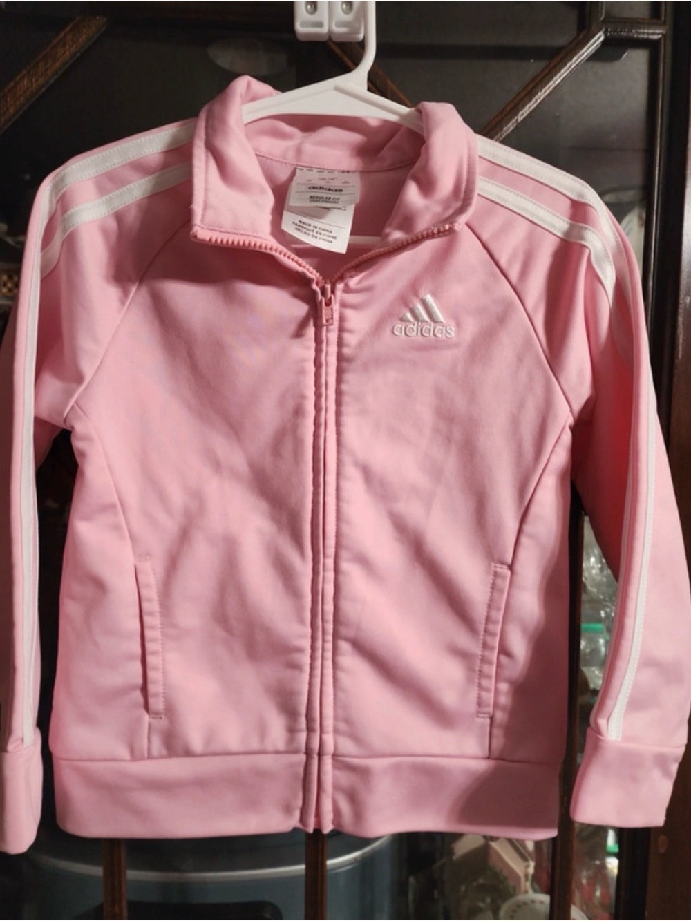 adidas Girls Light Pink Track Jacket with White Stripes